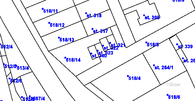 Parcela st. 323 v KÚ Ohnišov, Katastrální mapa