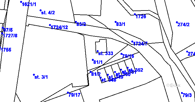 Parcela st. 333 v KÚ Ohnišov, Katastrální mapa