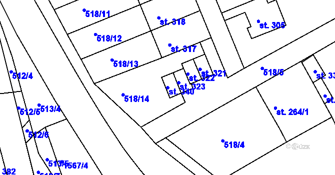 Parcela st. 340 v KÚ Ohnišov, Katastrální mapa