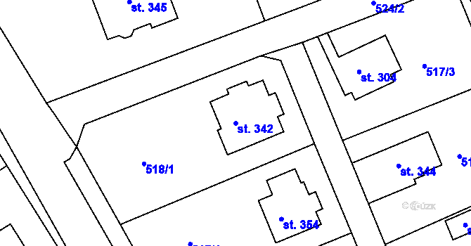 Parcela st. 342 v KÚ Ohnišov, Katastrální mapa