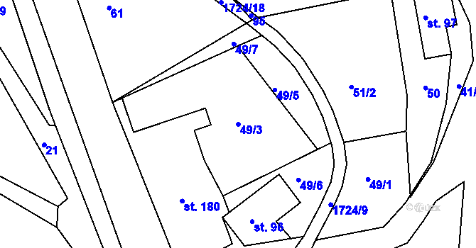 Parcela st. 49/3 v KÚ Ohnišov, Katastrální mapa