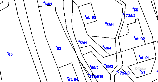 Parcela st. 59/1 v KÚ Ohnišov, Katastrální mapa