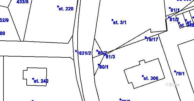 Parcela st. 80/2 v KÚ Ohnišov, Katastrální mapa