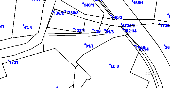 Parcela st. 91/1 v KÚ Ohnišov, Katastrální mapa