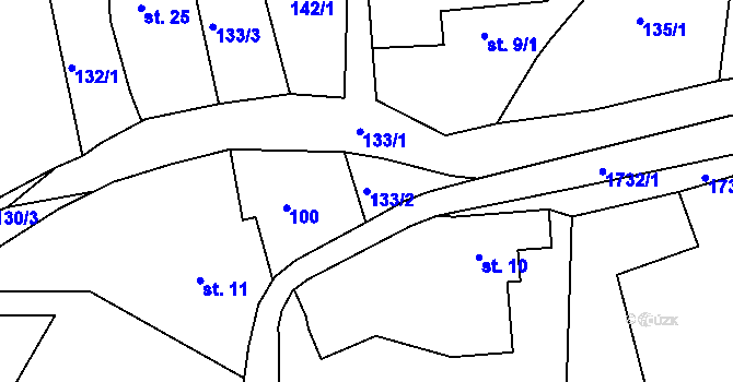 Parcela st. 133/2 v KÚ Ohnišov, Katastrální mapa