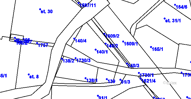 Parcela st. 140/1 v KÚ Ohnišov, Katastrální mapa
