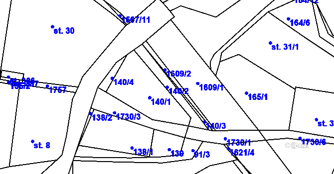 Parcela st. 140/2 v KÚ Ohnišov, Katastrální mapa