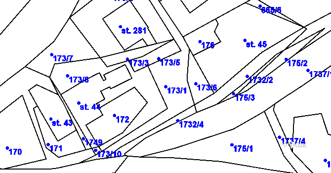 Parcela st. 173/1 v KÚ Ohnišov, Katastrální mapa