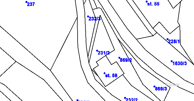 Parcela st. 231/2 v KÚ Ohnišov, Katastrální mapa