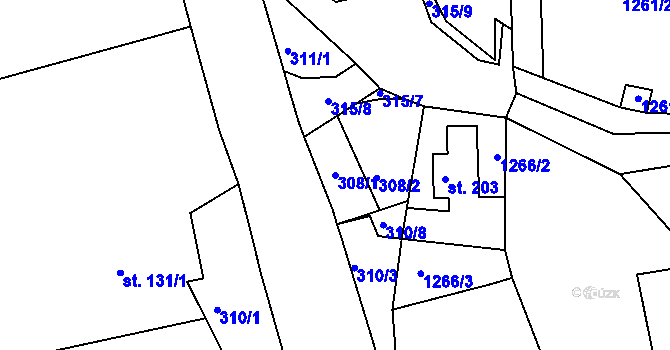 Parcela st. 308/1 v KÚ Ohnišov, Katastrální mapa