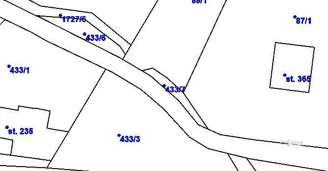 Parcela st. 433/7 v KÚ Ohnišov, Katastrální mapa