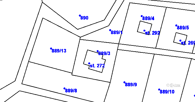 Parcela st. 889/3 v KÚ Ohnišov, Katastrální mapa