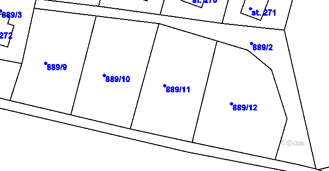 Parcela st. 889/11 v KÚ Ohnišov, Katastrální mapa