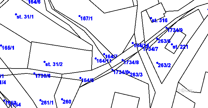 Parcela st. 164/7 v KÚ Ohnišov, Katastrální mapa