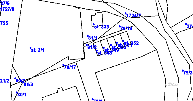 Parcela st. 348 v KÚ Ohnišov, Katastrální mapa