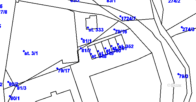 Parcela st. 349 v KÚ Ohnišov, Katastrální mapa