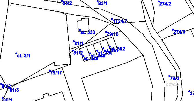 Parcela st. 350 v KÚ Ohnišov, Katastrální mapa