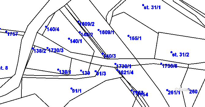 Parcela st. 140/3 v KÚ Ohnišov, Katastrální mapa