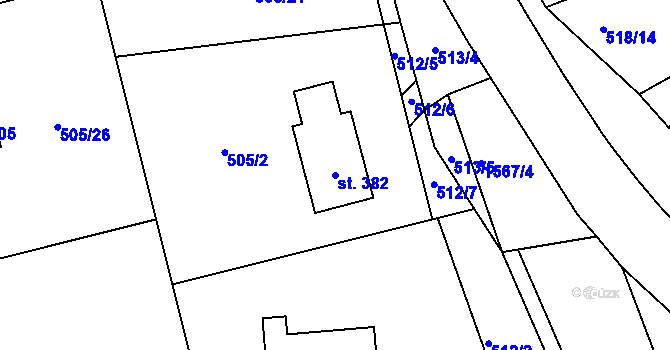 Parcela st. 382 v KÚ Ohnišov, Katastrální mapa