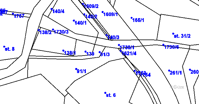 Parcela st. 91/3 v KÚ Ohnišov, Katastrální mapa