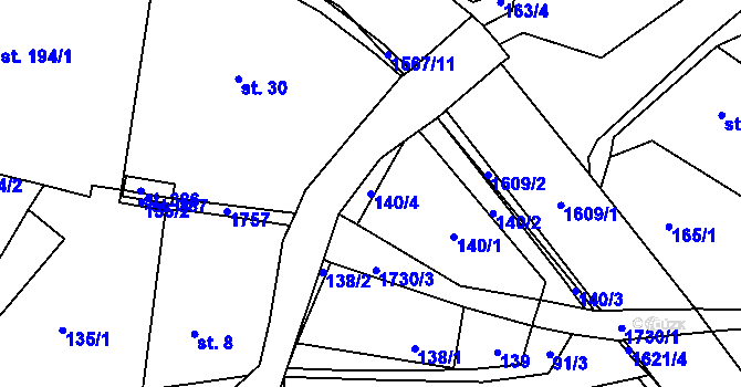 Parcela st. 140/4 v KÚ Ohnišov, Katastrální mapa
