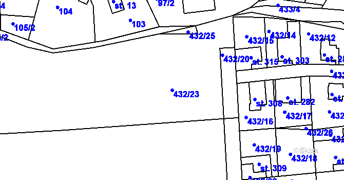 Parcela st. 432/23 v KÚ Ohnišov, Katastrální mapa