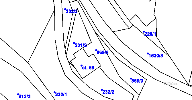 Parcela st. 869/2 v KÚ Ohnišov, Katastrální mapa