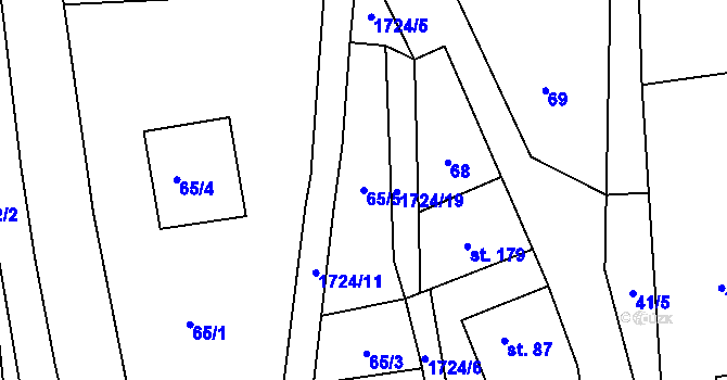 Parcela st. 65/5 v KÚ Ohnišov, Katastrální mapa