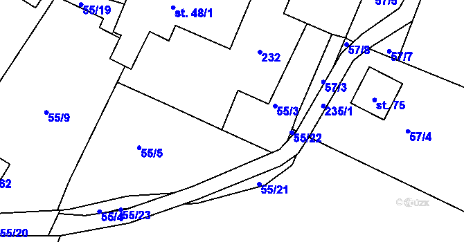 Parcela st. 55/3 v KÚ Zákraví, Katastrální mapa
