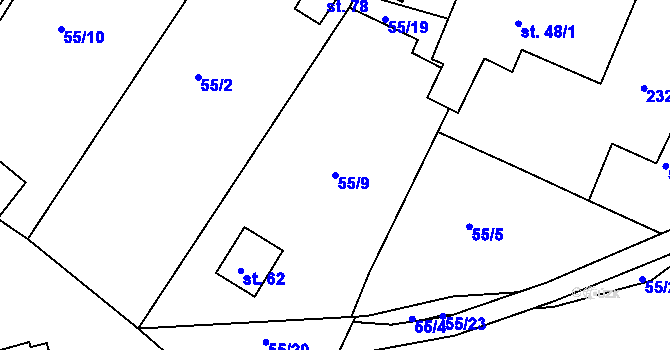 Parcela st. 55/9 v KÚ Zákraví, Katastrální mapa