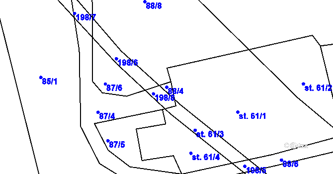 Parcela st. 88/4 v KÚ Zákraví, Katastrální mapa