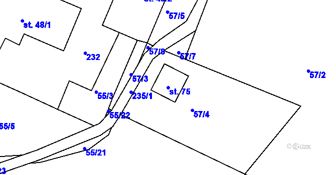 Parcela st. 75 v KÚ Zákraví, Katastrální mapa