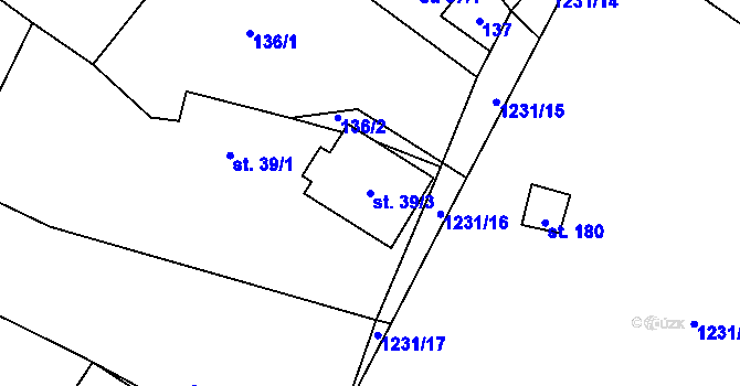 Parcela st. 39/3 v KÚ Ohnišťany, Katastrální mapa