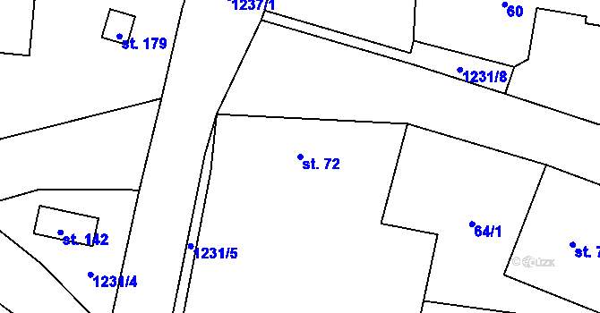 Parcela st. 72 v KÚ Ohnišťany, Katastrální mapa