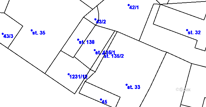 Parcela st. 135/2 v KÚ Ohnišťany, Katastrální mapa