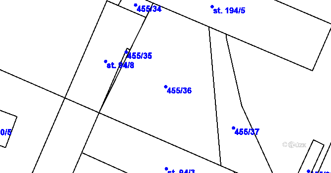 Parcela st. 455/36 v KÚ Ohnišťany, Katastrální mapa