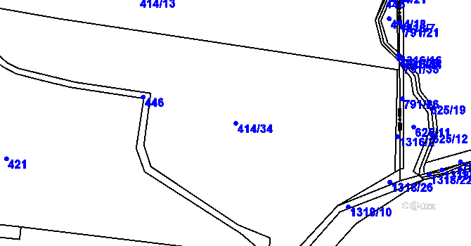Parcela st. 414/34 v KÚ Ohnišťany, Katastrální mapa