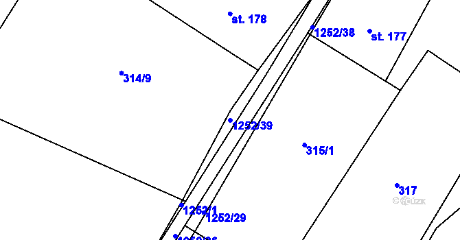 Parcela st. 1252/39 v KÚ Ohnišťany, Katastrální mapa