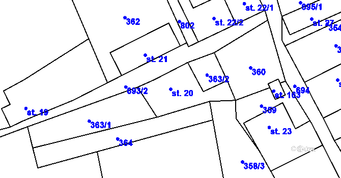 Parcela st. 20 v KÚ Ohrazenice u Jinec, Katastrální mapa
