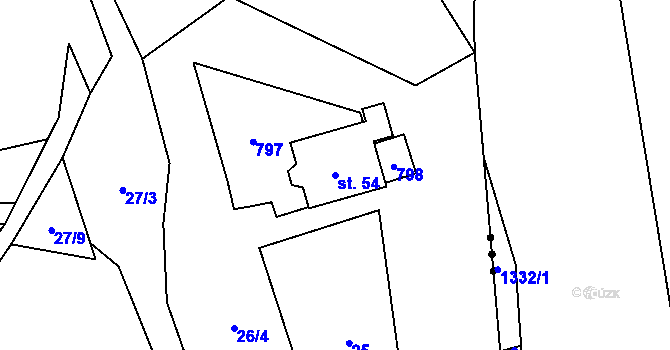Parcela st. 54 v KÚ Ohrazenice u Jinec, Katastrální mapa