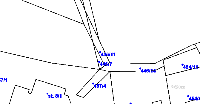 Parcela st. 446/11 v KÚ Ohrazenice u Jinec, Katastrální mapa