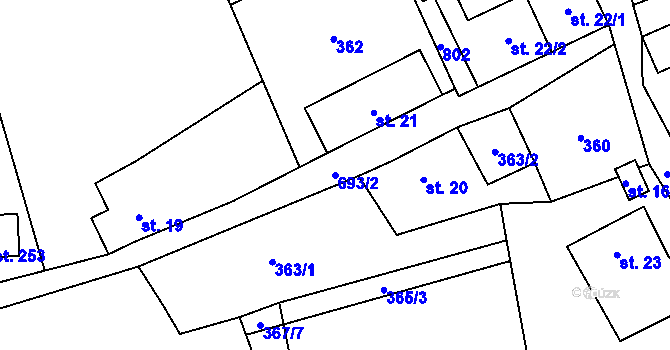 Parcela st. 693/2 v KÚ Ohrazenice u Jinec, Katastrální mapa