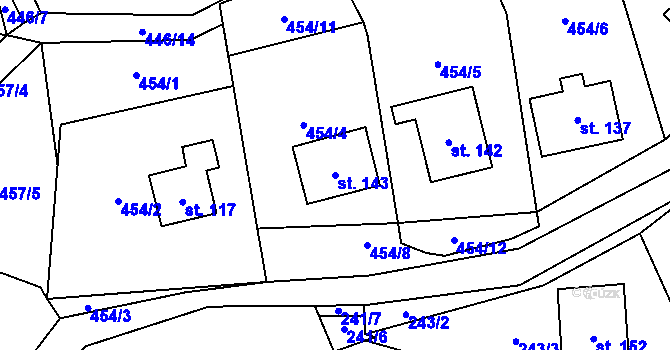 Parcela st. 143 v KÚ Ohrazenice u Jinec, Katastrální mapa