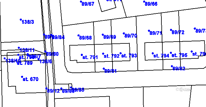 Parcela st. 792 v KÚ Ohrazenice, Katastrální mapa