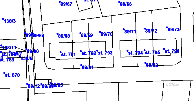 Parcela st. 793 v KÚ Ohrazenice, Katastrální mapa