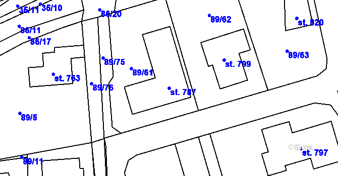 Parcela st. 787 v KÚ Ohrazenice, Katastrální mapa