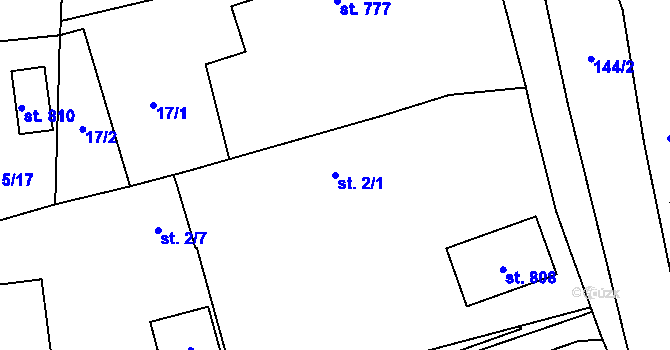 Parcela st. 2/1 v KÚ Ohrazenice, Katastrální mapa