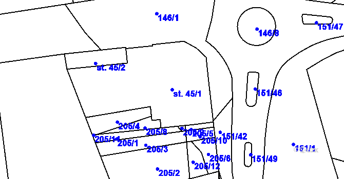 Parcela st. 45/1 v KÚ Ohrazenice, Katastrální mapa