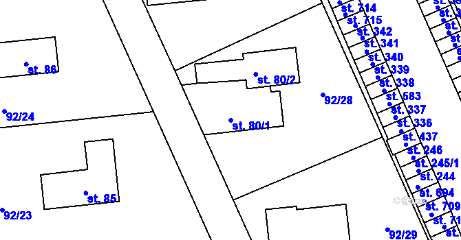 Parcela st. 80/1 v KÚ Ohrazenice, Katastrální mapa