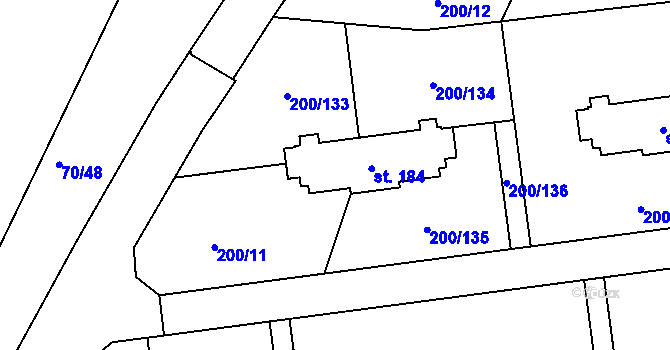 Parcela st. 184 v KÚ Ohrazenice, Katastrální mapa